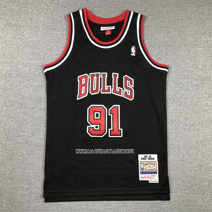 Dennis Rodman NO 91 Camiseta Nino Chicago Bulls Mitchell & Ness 1997-98 Negro